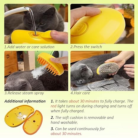 🔥🔥Cvreoz™ Patented Exclusive Rechargeable Steam Pet Brush (95°F-113°F) for Pet Bathing