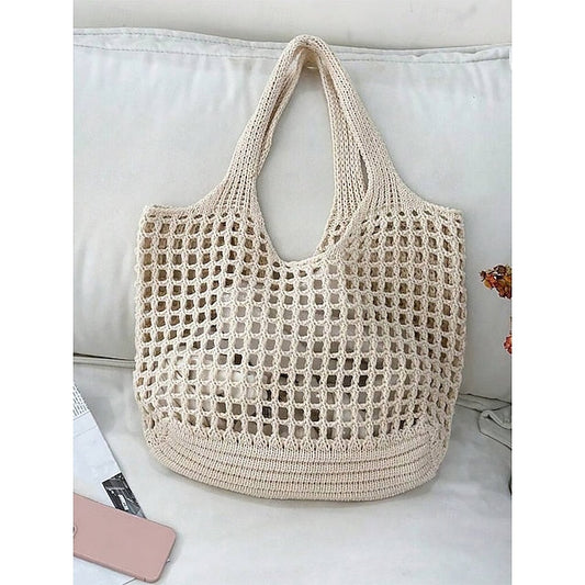 Handgemaakte Gehaakte Net Tote Tas – Lichtgewicht & Milieuvriendelijke Strand Schoudertas, Boho Stijl, Herbruikbare Boodschappentas voor Vrouwen, Zomervakantie & Dagelijks Gebruik