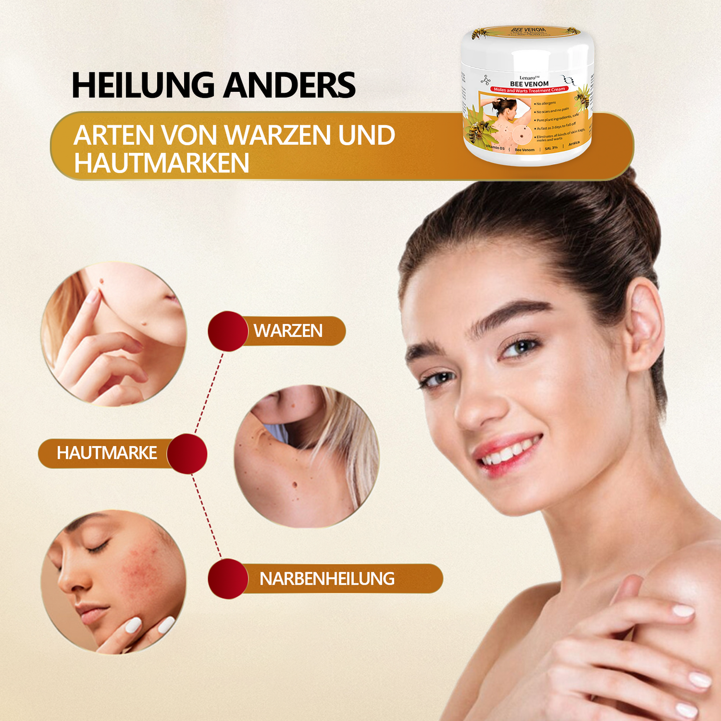 🐝🐝[👑Offizieller Markenshop👑] Lenaro™ Bienengift Maulwurf und Warze Behandlung Creme(👨‍⚕AAD EMPFIEHLT)