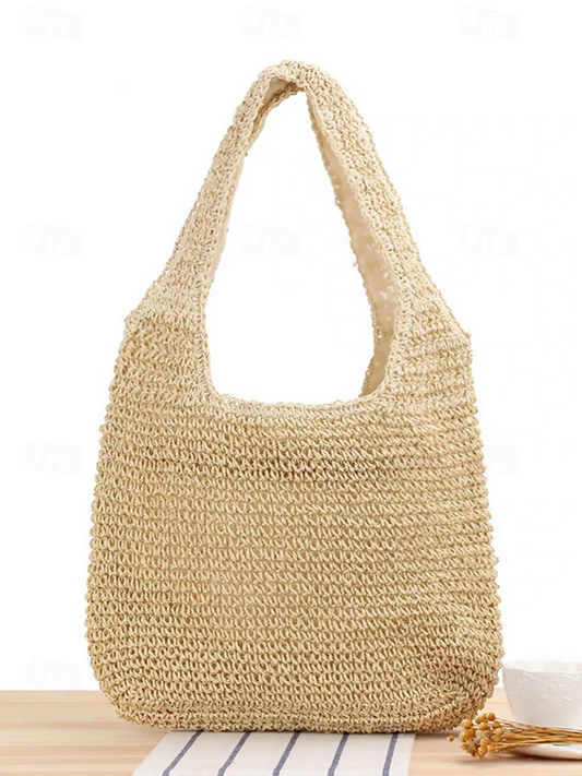 Dames Handgemaakte Geweven Stro Schoudertas – Grote Boho Strandtas voor Zomerreizen, Vakantie en Casual Outfits