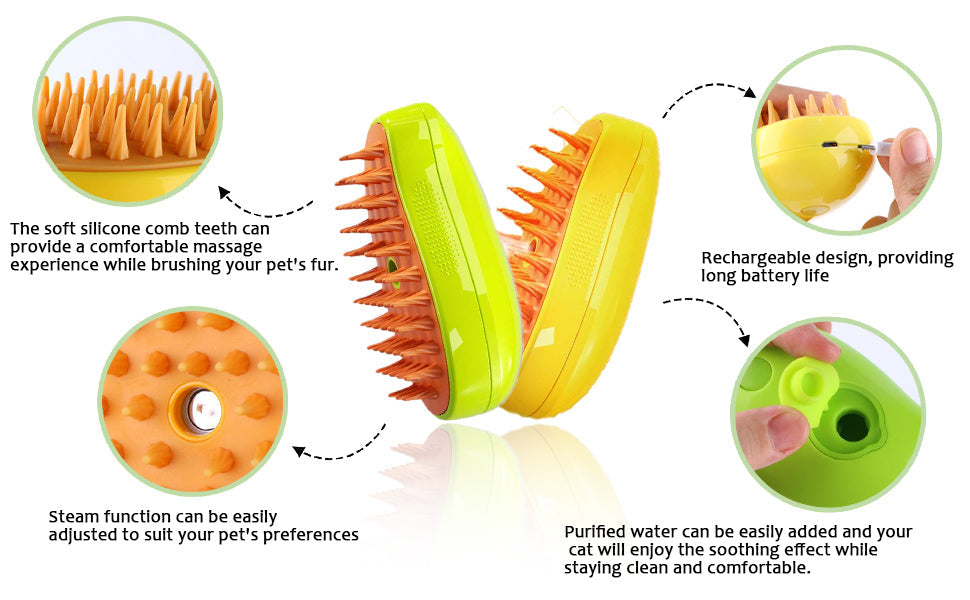 🔥🔥Cvreoz™ Patented Exclusive Rechargeable Steam Pet Brush (95°F-113°F) for Pet Bathing